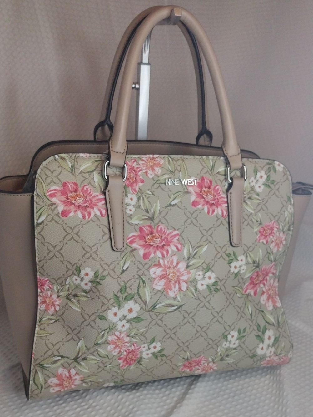 Nine West Floral Satchel in Pink and Beige